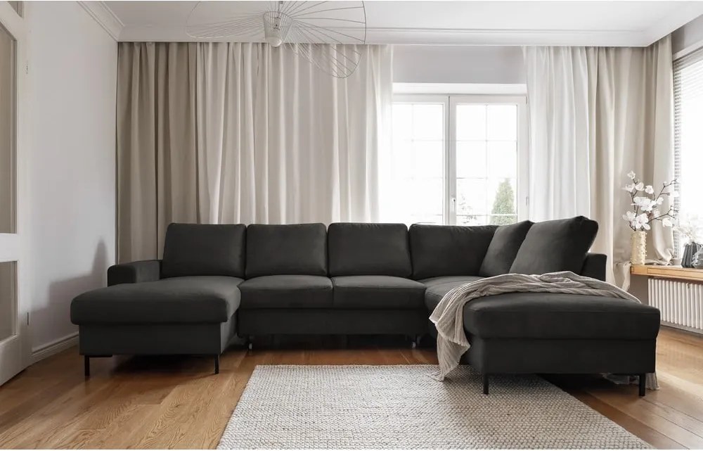 Divano letto angolare in velluto a coste grigio scuro (angolo destro) Lofty Lilly - Miuform