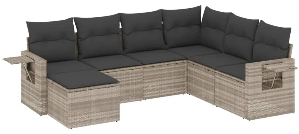 Set divani da giardino 7pz con cuscini grigio chiaro polyrattan