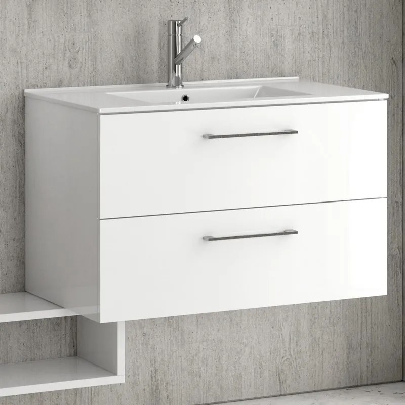 Composizione bagno sospesa 80cm: mobile, specchio contenitore colonna e pensile EL-80A - KAMALU