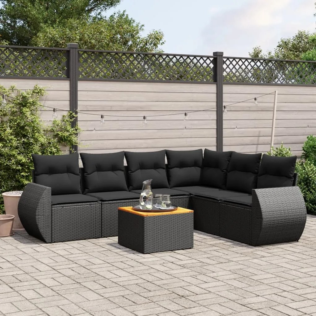 Set divani da giardino con cuscini 7pz nero polyrattan