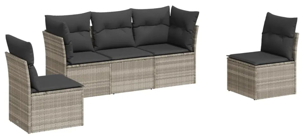 Set divano da giardino 5pz con cuscini grigio chiaro polyrattan