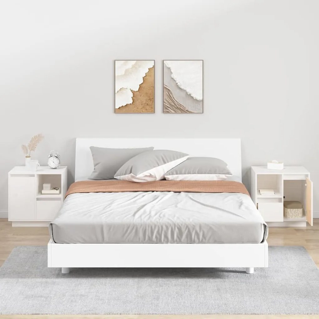 Comodini 2 Pz Bianco 50x34x50 Cm İn Legno Massello Di Pino /