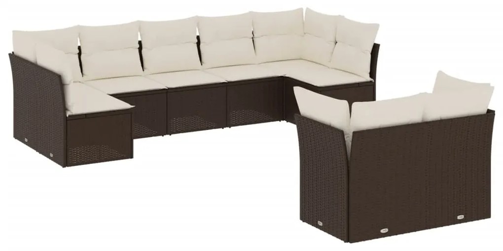 Set divani da giardino 9pz con cuscini marrone in polyrattan