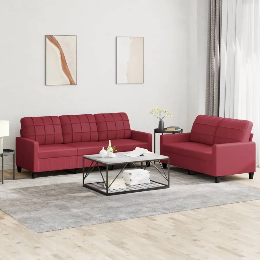 Set Di Divani 2 Pz Con Cuscini Rosso Vino İn Similpelle /