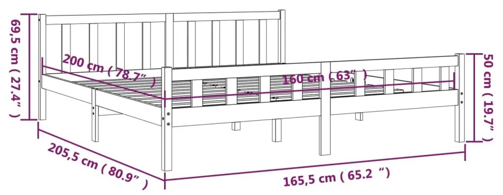 Giroletto Nero in Legno Massello 160x200 cm