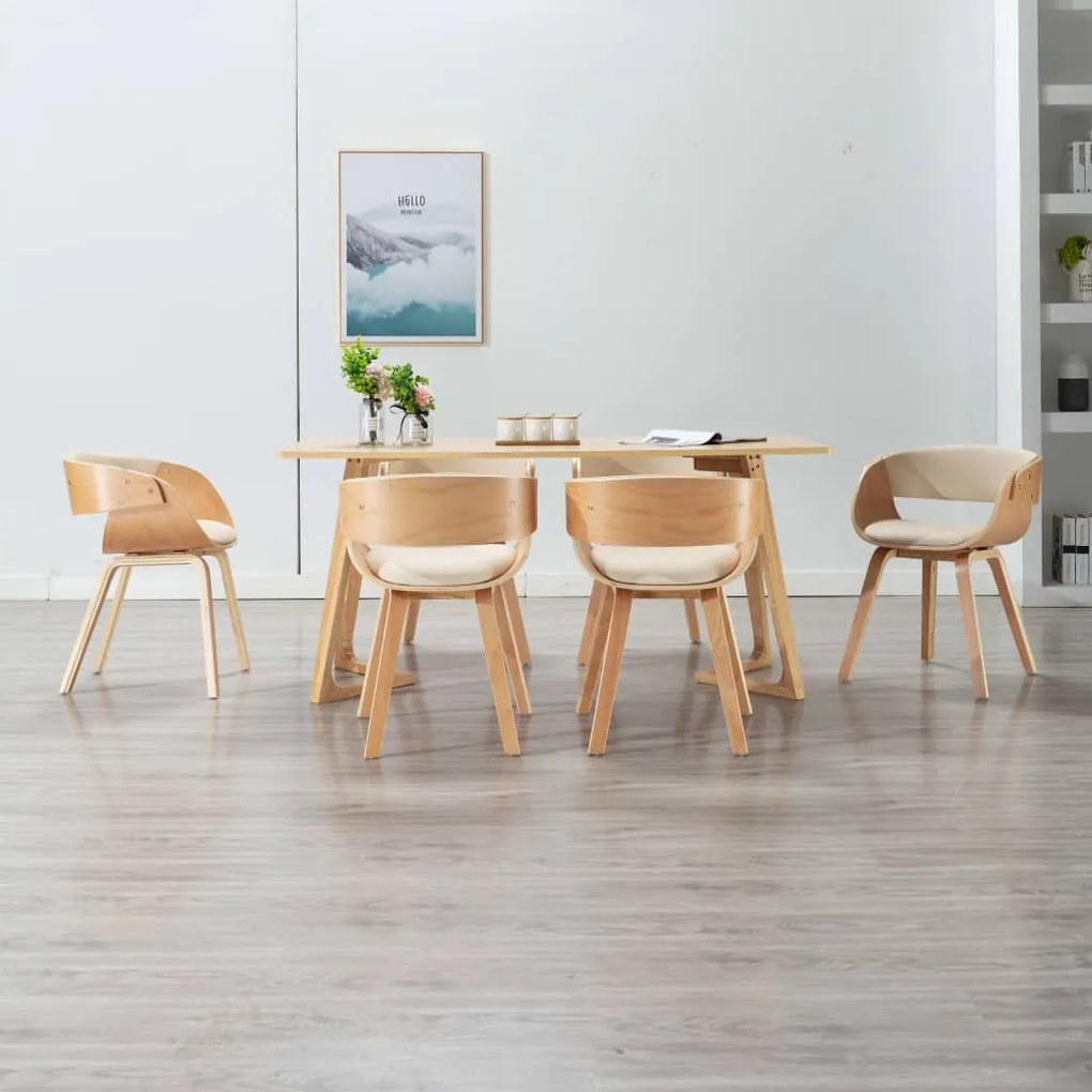Sedie Da Pranzo 6 Pz Crema İn Legno Piegato E Similpelle /