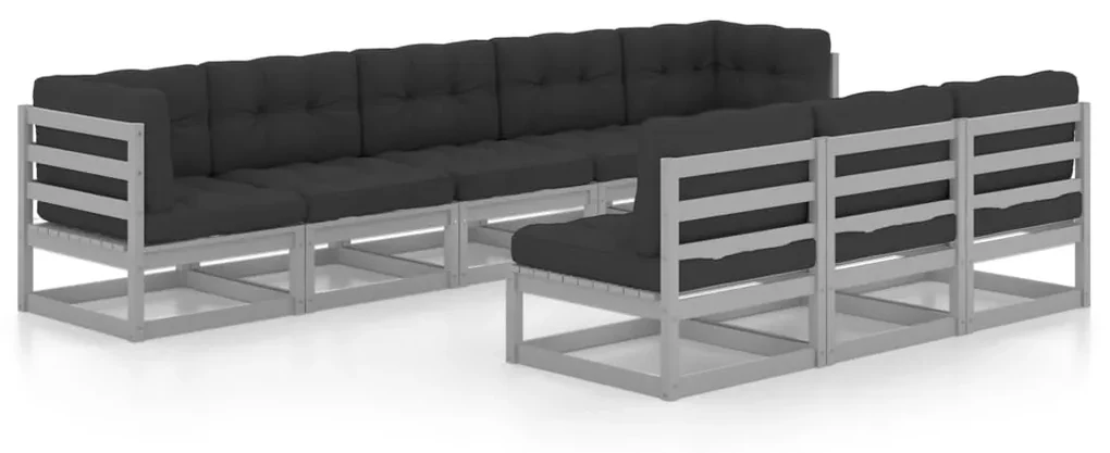 Set divani da giardino 8 pz con cuscini grigio massello di pino