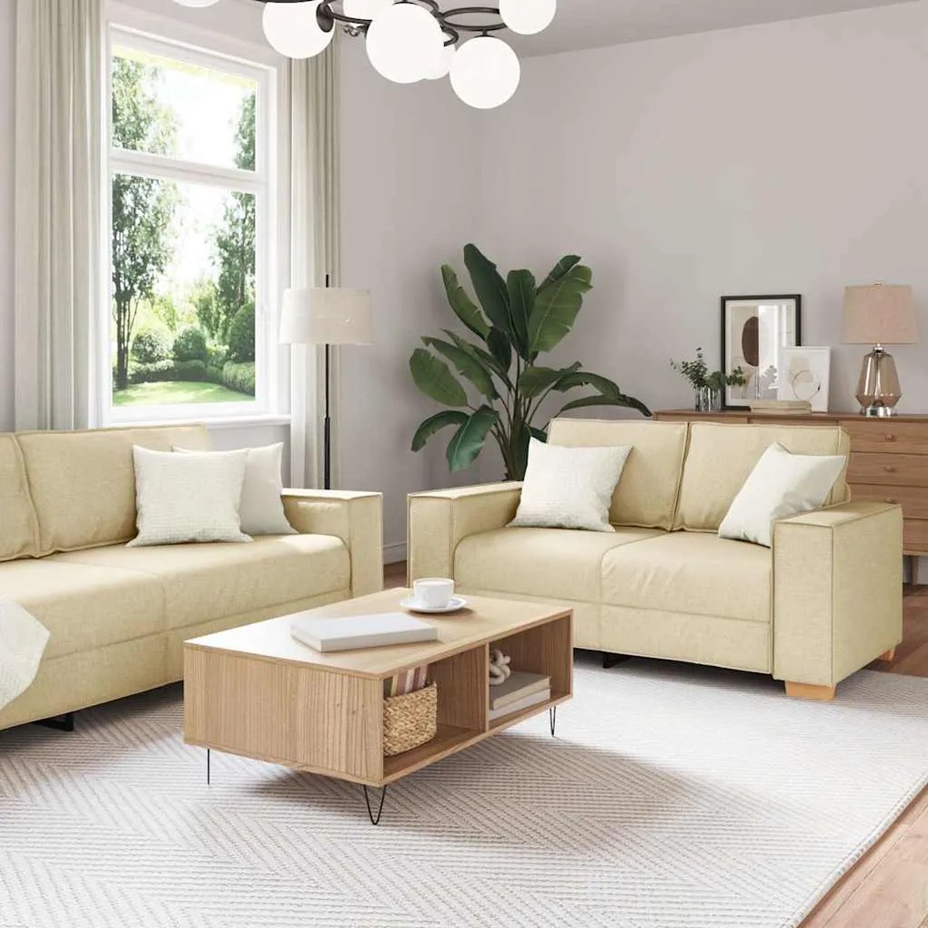 Set Di Divani 2 Pz Con Cuscini Crema İn Tessuto /