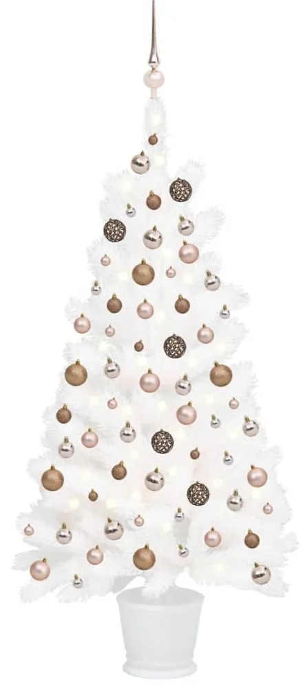 Albero di Natale Artificiale Preilluminato con Palline, Albero di Natale Preilluminato con Palline Bianco 90 cm