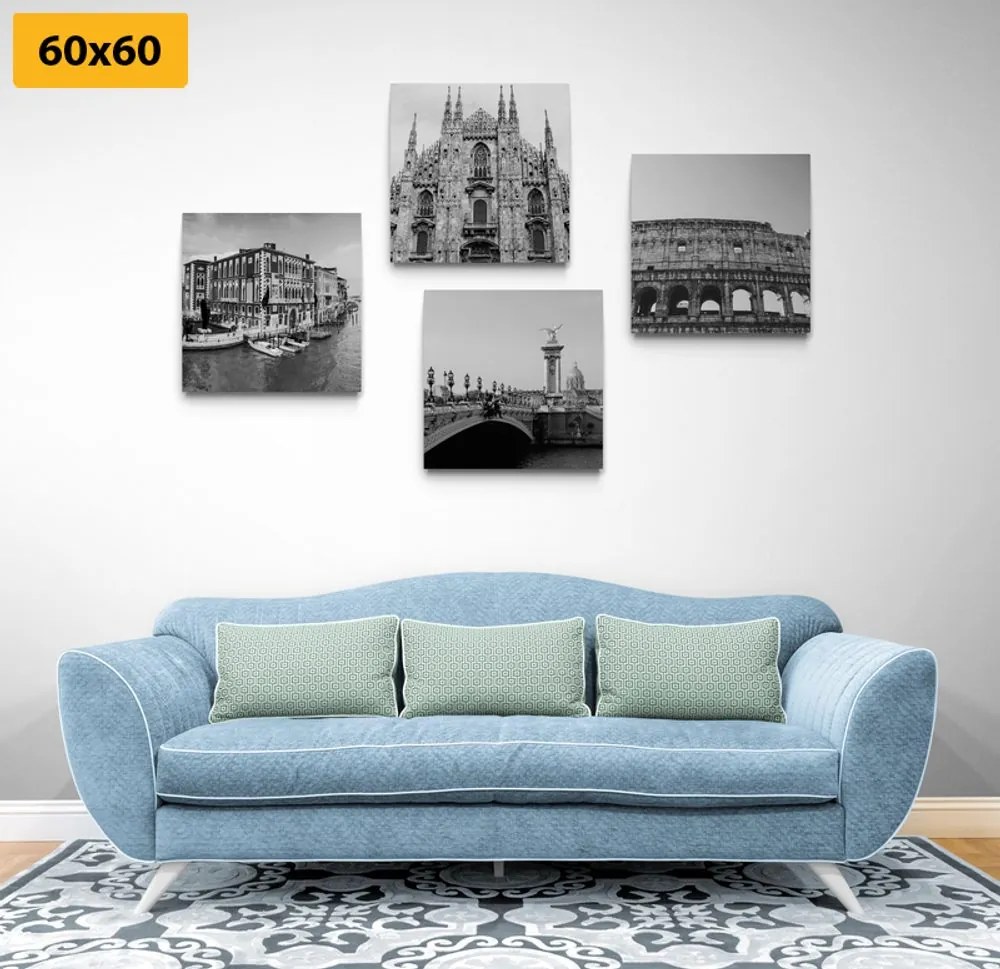 Set di quadri – Città storiche in bianco e nero