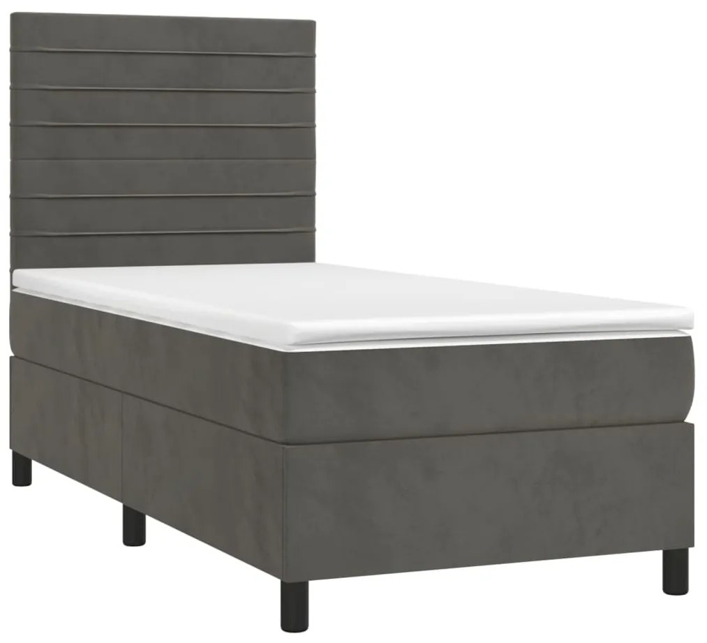 Letto a molle con materasso e led grigio scuro 90x200cm velluto