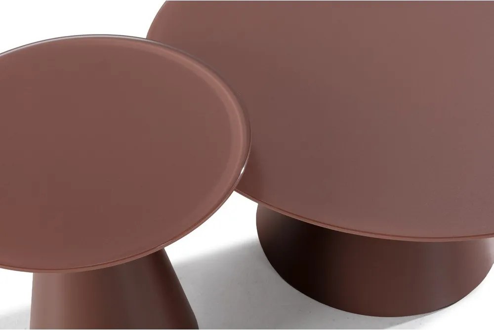 Set di tavolini da salotto rotondi marroni con piano in vetro 2 pz ø 80 cm Vida – MOME