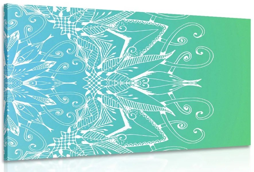 Quadro su tela – Mandala bianco su sfondo verde acqua