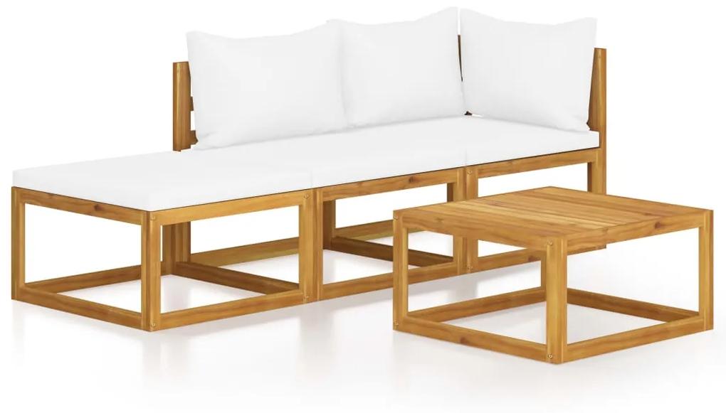 Set divani da giardino 4 pz con cuscini crema in legno acacia