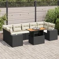 Set Divani da Giardino con Cuscini 8 pz Nero in Polyrattan 3327346