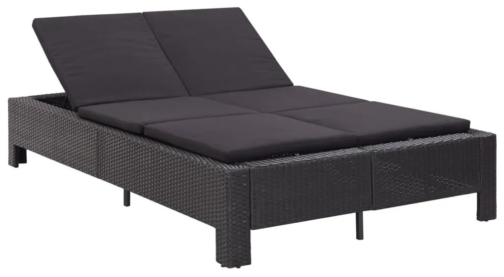 Lettino Prendisole A 2 Posti Con Cuscino Nero İn Polyrattan /