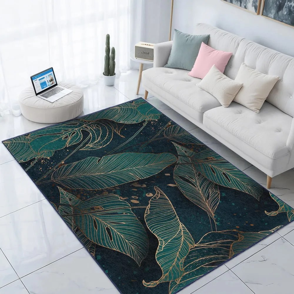 Tappeto color petrolio lavabile 160x230 cm Midnight Jungle – Mila Home