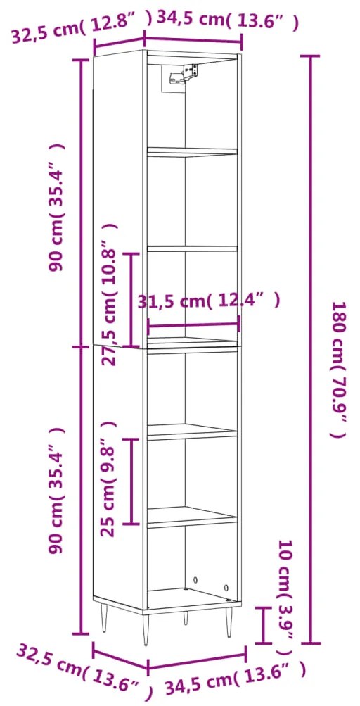 Credenza Grigio Sonoma 34,5x32,5x180 cm in Legno Multistrato