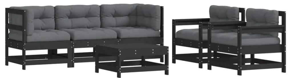Set divani da giardino 6 pz con cuscini in legno massello nero