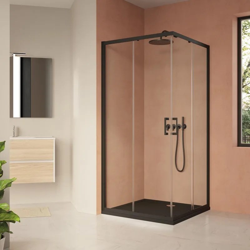 Lato per box doccia angolare scorrevole Era H 200 x L 73-76 cm, sp 6 mm nero trasparente