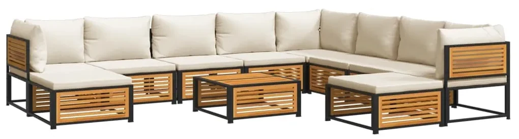 Set divano da giardino 11 pz con cuscini legno massello acacia