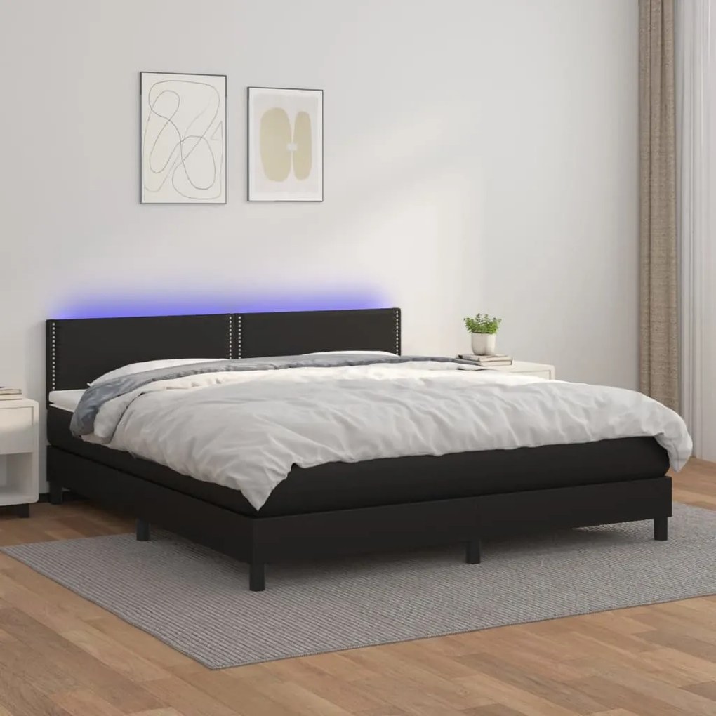 Giroletto A Molle Con Materasso E Led Nero 160x200cm Similpelle /