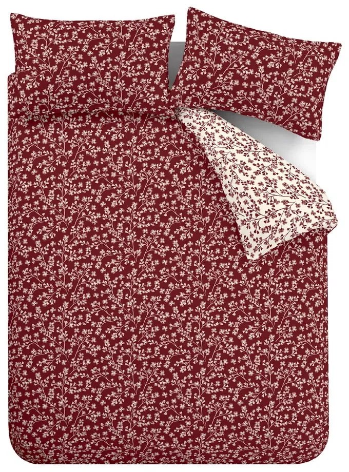 Biancheria da letto in flanella rossa per letto matrimoniale 200x200 cm Grace Floral Leaf - Catherine Lansfield