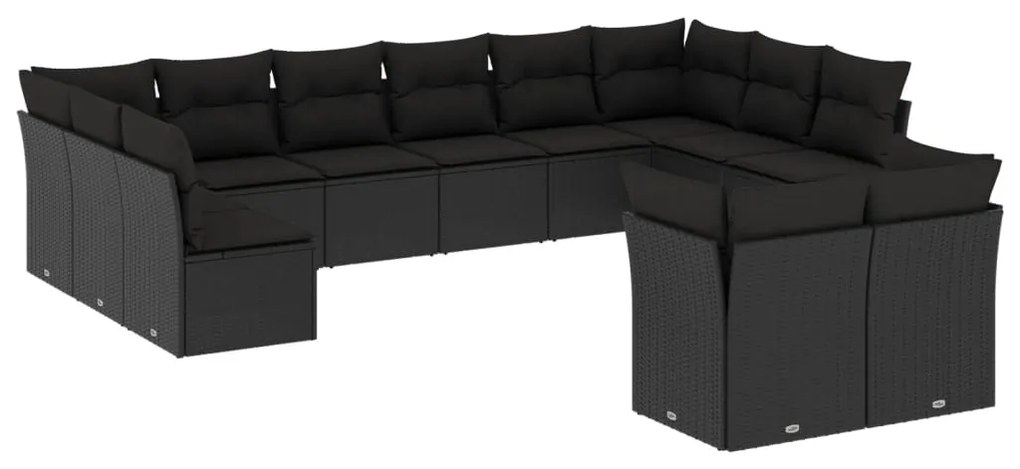 Set divani da giardino 12 pz con cuscini nero in polyrattan