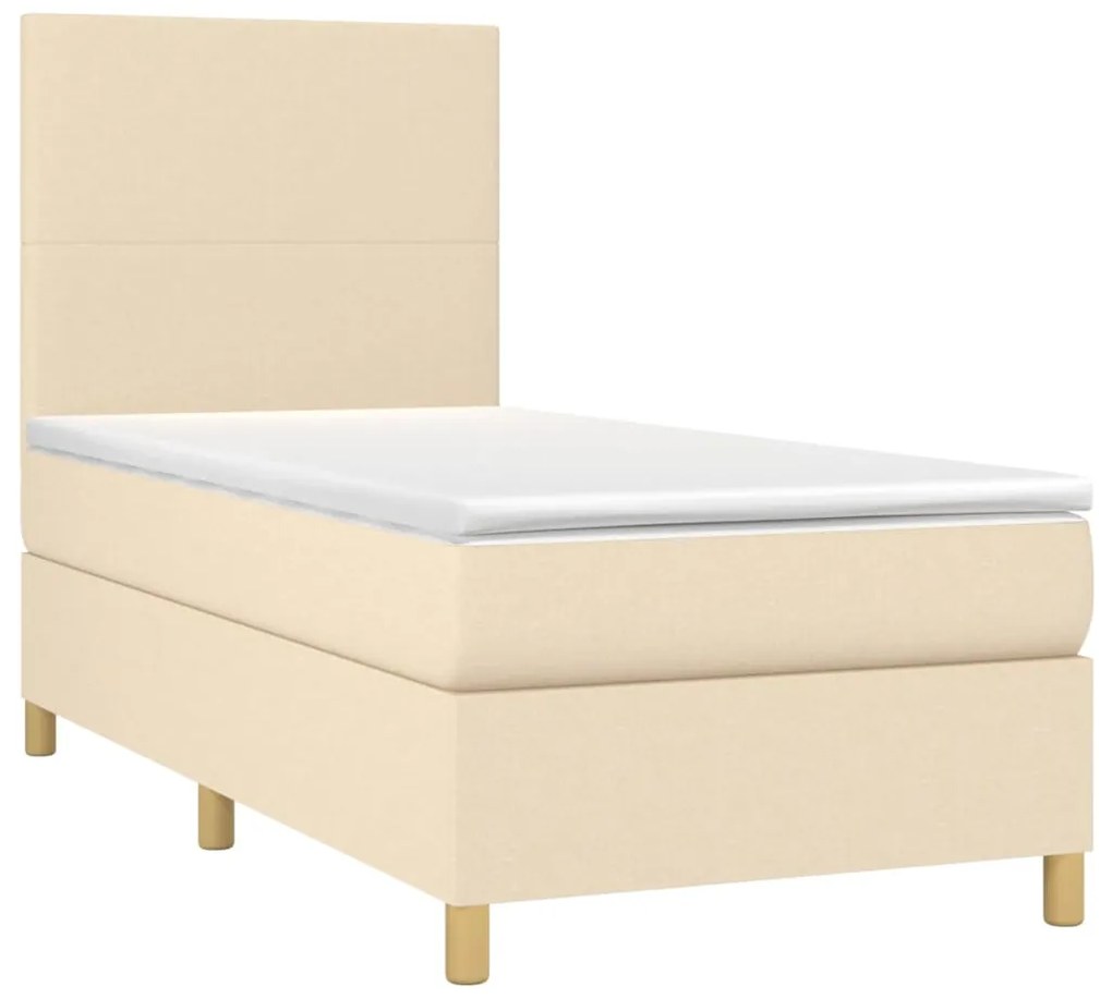 Letto a molle con materasso e led crema 90x190 cm in tessuto