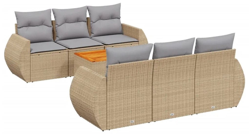 Set divani da giardino 7 pz con cuscini beige in polyrattan