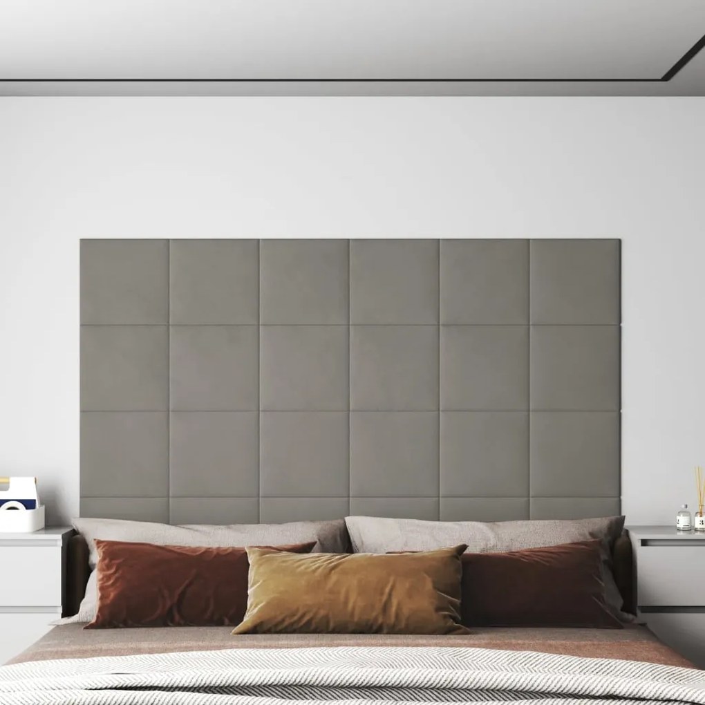 Pannelli Murali 12 Pz Grigio Chiaro 30x30 Cm İn Velluto 1,08 M² /