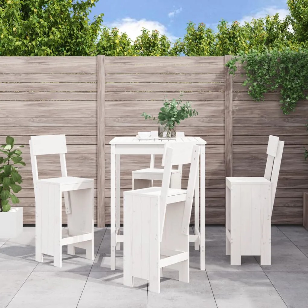 Set Bar Da Giardino 5 Pz Bianco İn Legno Massello Di Pino /