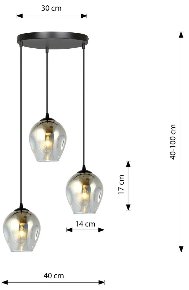 Lampadario a Sospensione in Acciaio e Vetro ISTAR 3 BL PREMIUM 3xE27