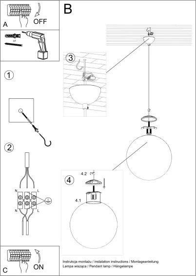 Sollux SL.0264 - Lampadario a sospensione su cavo UGO 1xE27/15W/230V Ø 30 cm bianco/cromo lucido