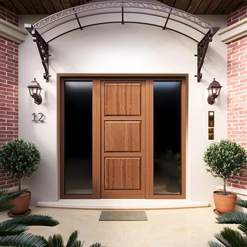 Portoncino d'ingresso Bugnale 40 con vetro L 80 x H 210 cm in legno noce, apertura spingere a destra