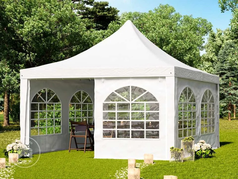TOOLPORT Gazebo pagoda 4x4 m, telo in PVC, bianco - (1063)