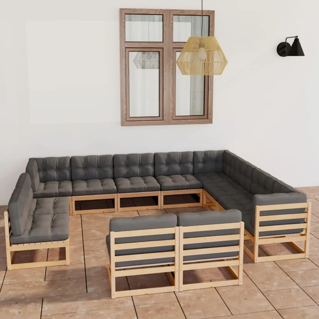 Set divani da giardino 12 pz con cuscini legno massello di pino