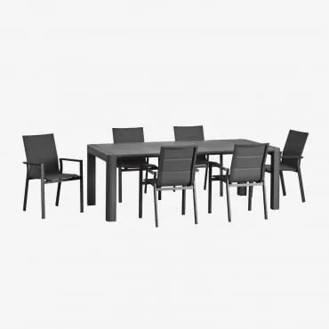 Set Tavolo Rettangolare Arnadine (180x100 Cm) E 6 Sedie Da Giardino Impilabili In Alluminio Karena Grigio Grafite - Sklum