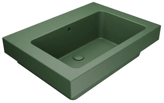 Lavabo da incasso con bordo a vista rettangolare vasca centrale Alaqua L 70 x H 25 x P 21 cm in ceramica verde bamboo