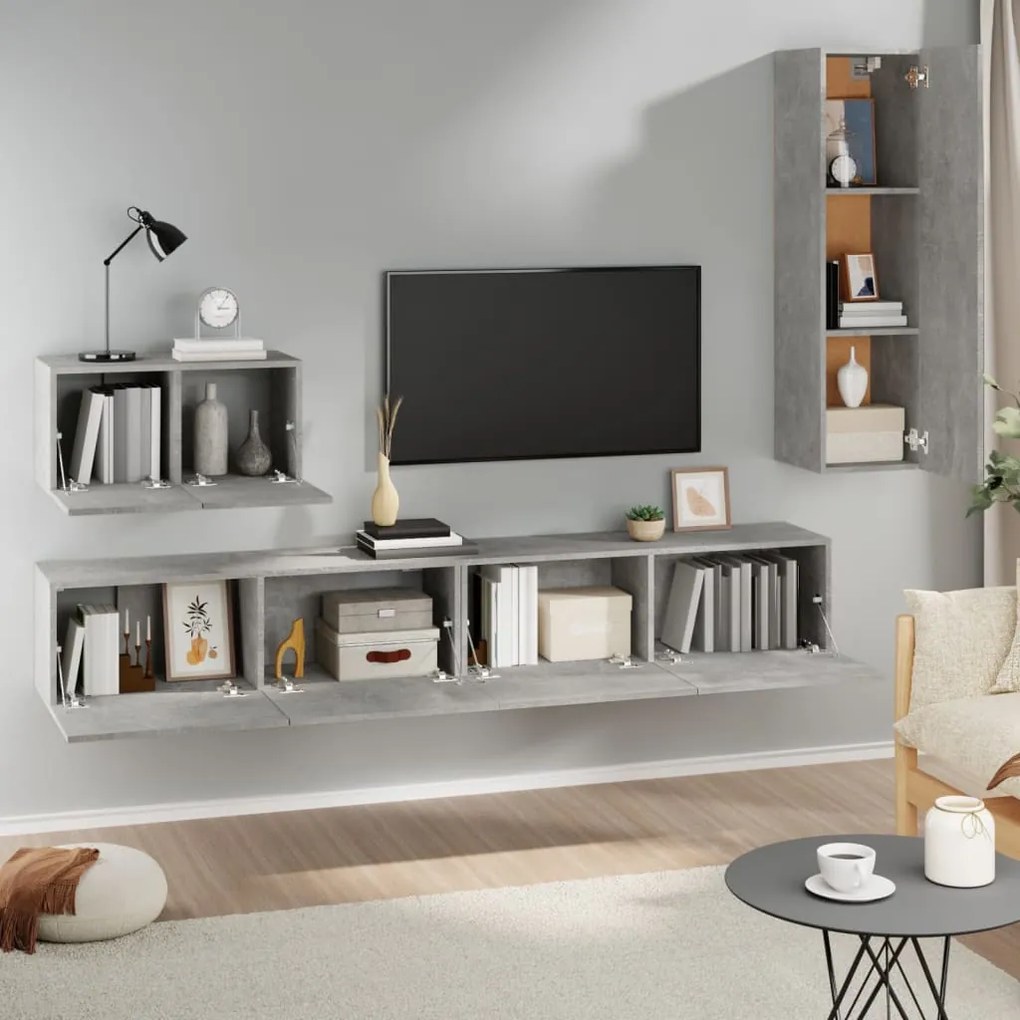 Set di mobili porta tv 4 pz grigio cemento in legno multistrato