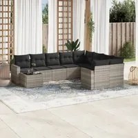 Set Divano Giardino 10 pz con Cuscini Grigio Chiaro Polyrattan 3251799