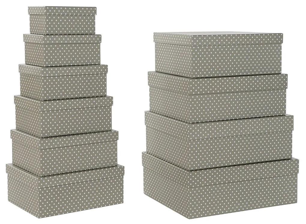 Set di Scatole per Sistemare Impilabili DKD Home Decor Pois Grigio Bianco Cartone (43,5 x 33,5 x 15,5 cm)