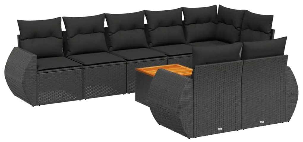 Set Divani da Giardino 9 pz con Cuscini Nero in Polyrattan