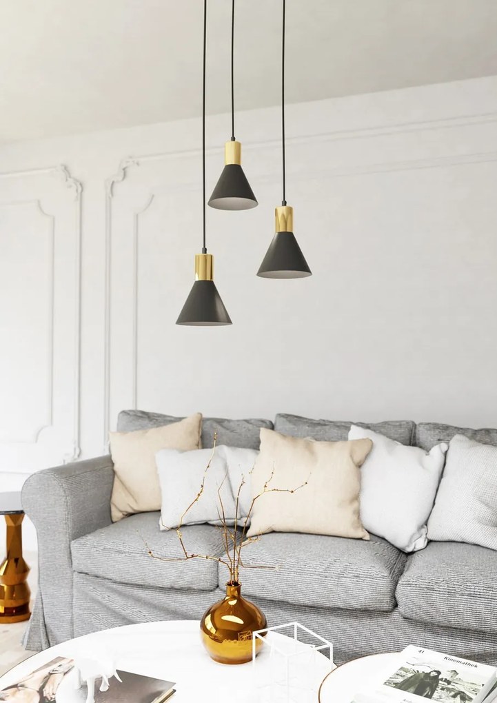 Lampada a sospensione in acciaio ROSA 3 nero/bianco e oro 3xE14