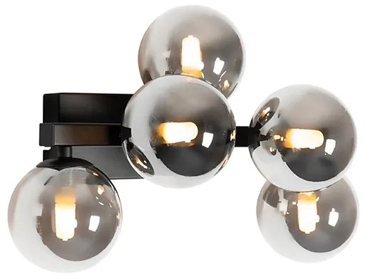 Applique moderna nera con vetro fumé 5 luci - Bianca
