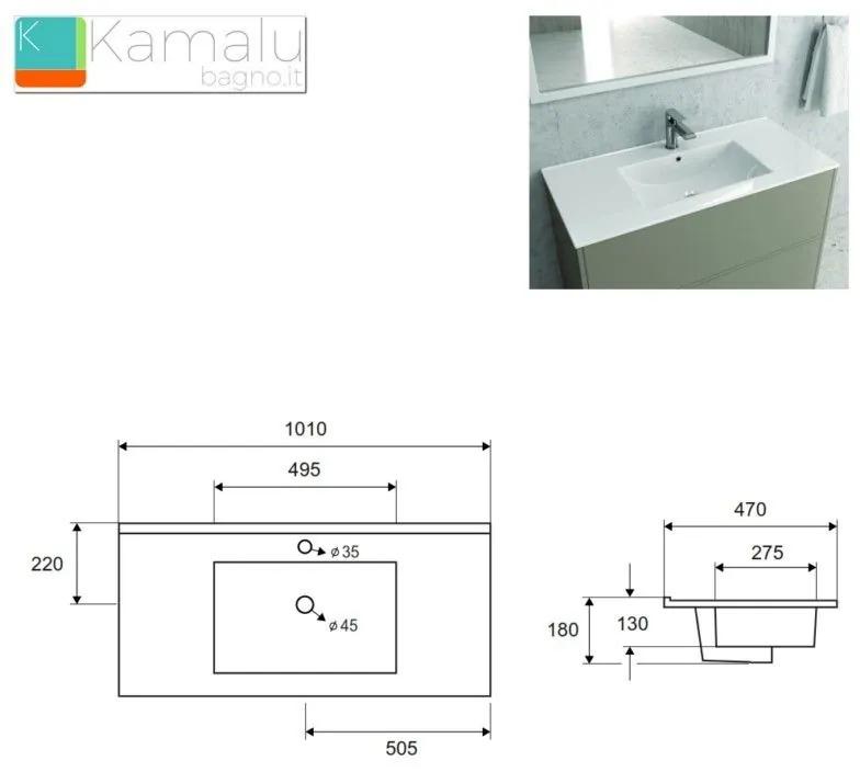 Kamalu - mobile bagno sospeso da 100cm con lavabo incasso in ceramica el-100b