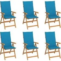 Sedie da Giardino 6 pz con Cuscini Blu Massello di Teak cod mxl 45273