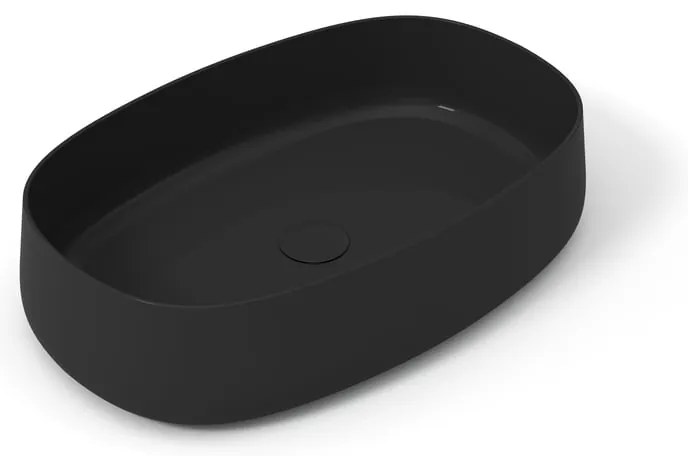 Lavabo da appoggio Wave OLYMPIA CERAMICA ovale in ceramica L 60 x H 14 x P 40 cm nero piletta non inclusa
