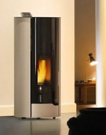 Stufa A Pellet Ecofire ad Aria con porta in vetro stondata acciaio bianco Palazzetti Nina 8