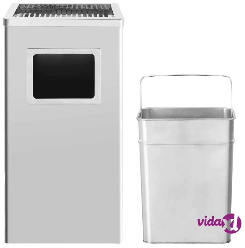 vidaXL Pattumiera con Posacenere da Albergo 45 L Acciaio Inox